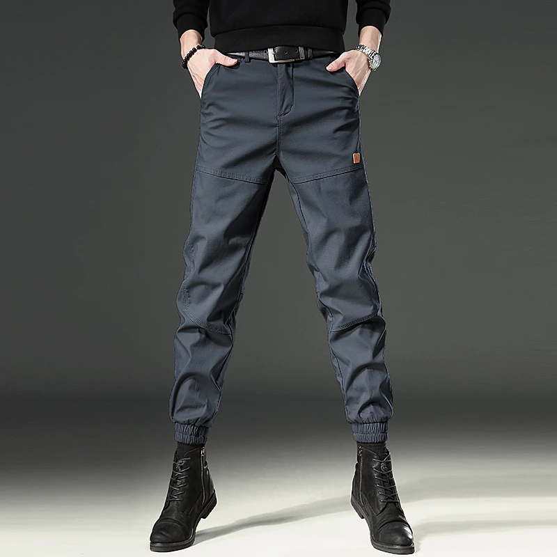 春季新款潮牌休闲裤男2024束脚宽松工装裤子男款时尚拼接潮流男裤