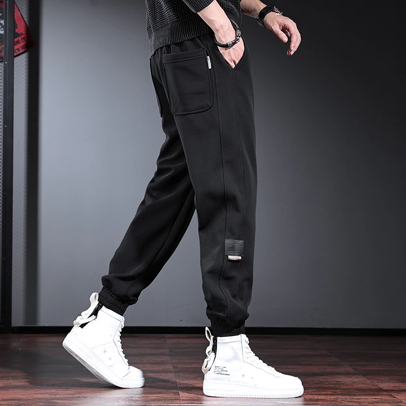 高级感休闲裤子男潮流宽松运动裤粗纹理男士束脚哈伦裤百搭春季季