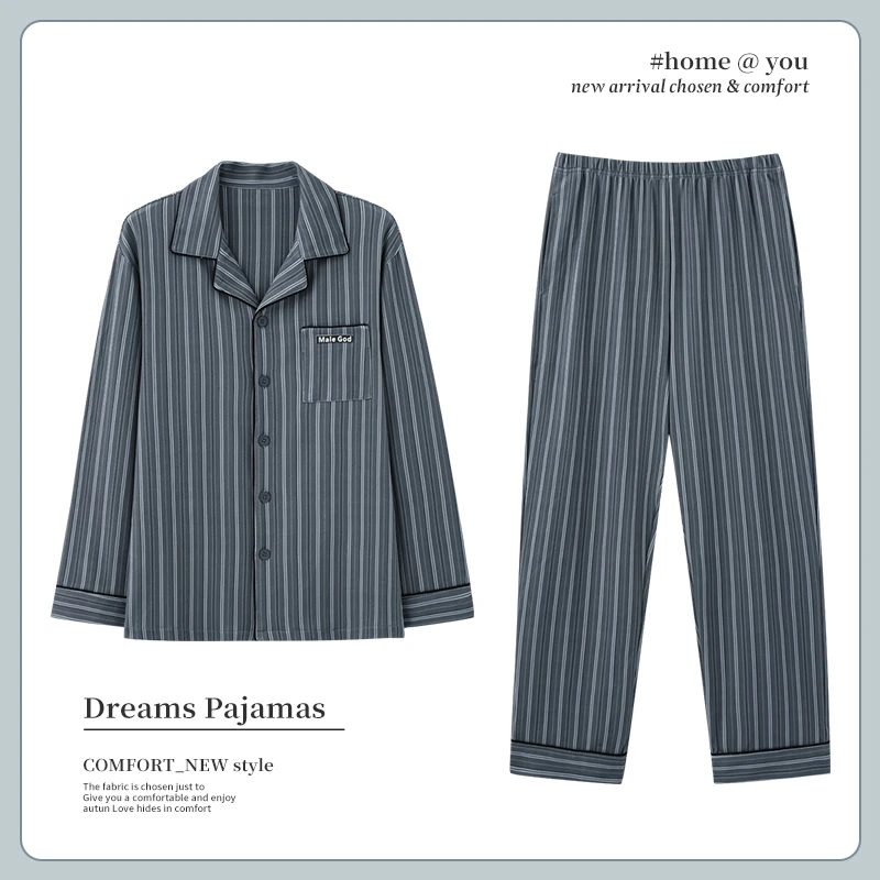 爸爸睡衣秋款纯棉中年男士长袖老年人居家服男春秋季套装老人全棉