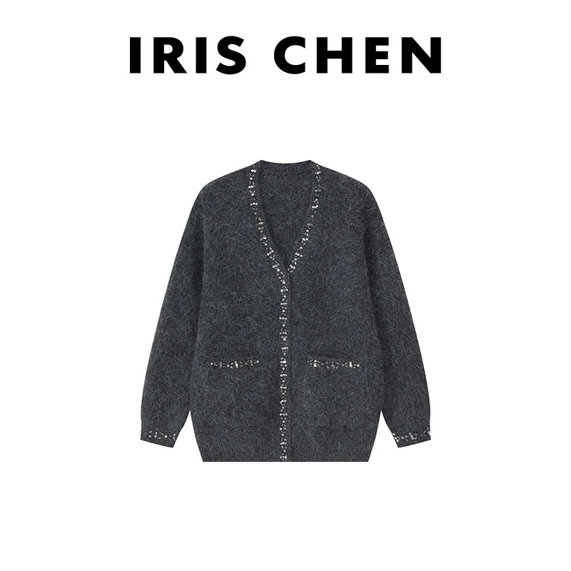 现货IRIS CHEN 大女主 2024冬款羊驼毛510g针织开衫外套女24WT539
