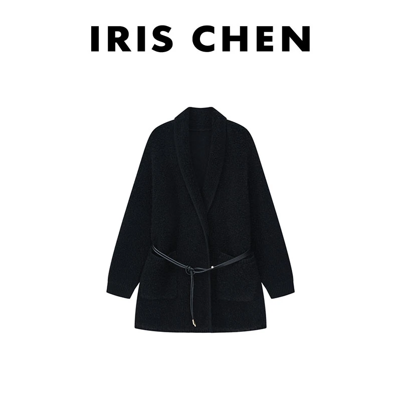 现货IRIS CHEN 摩登 2024冬款100绵羊毛1040g带皮带外套24WT562
