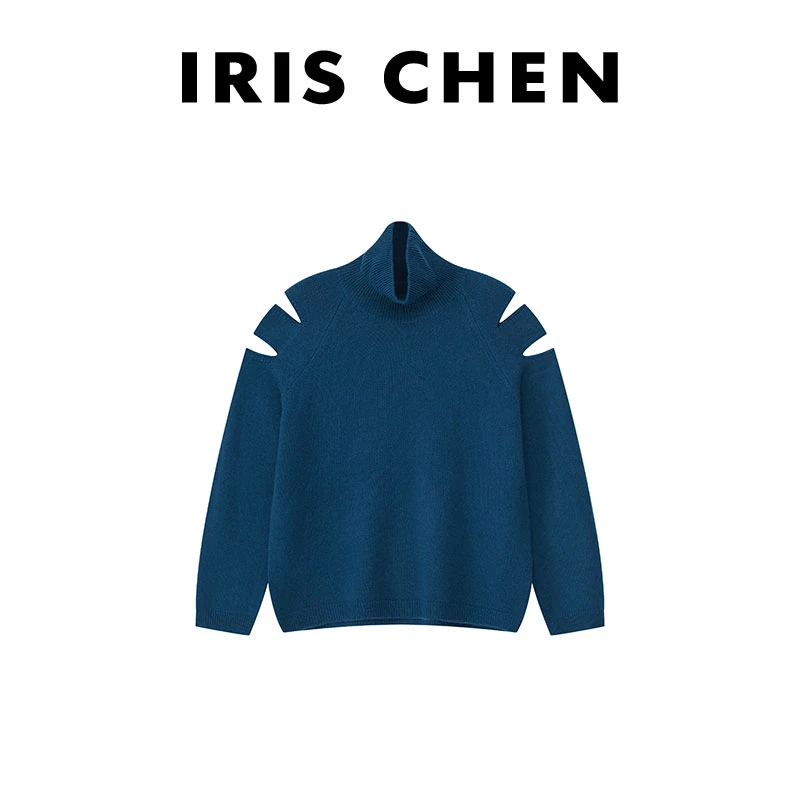 现货IRIS CHEN 香肩 2024冬款100绵羊毛百搭露肩针织衫女24SY616
