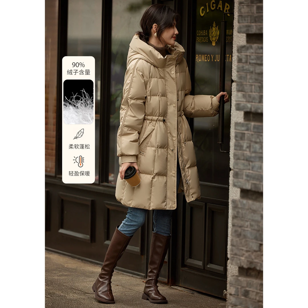 XWI/欣未小格子面料铆钉口袋设计羽绒服24冬季收腰加厚款羽绒服女