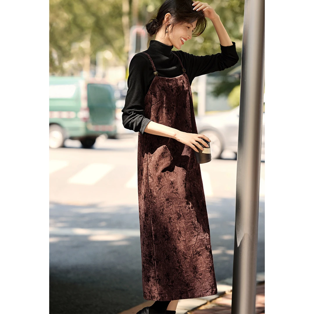 XWI/欣未国风打底衫吊带连衣裙套装2024冬季新款优雅两件套女装