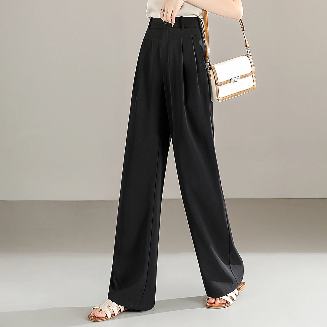 XWI/欣未显瘦显高阔腿拖地裤2025夏季新款洋气百搭舒适休闲裤A006