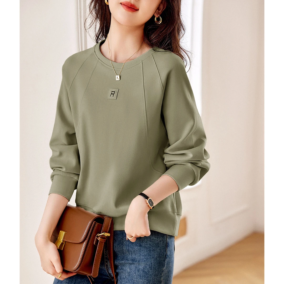 XWI/欣未基础设计感圆领卫衣2025年春季款休闲百搭优雅气质上衣女