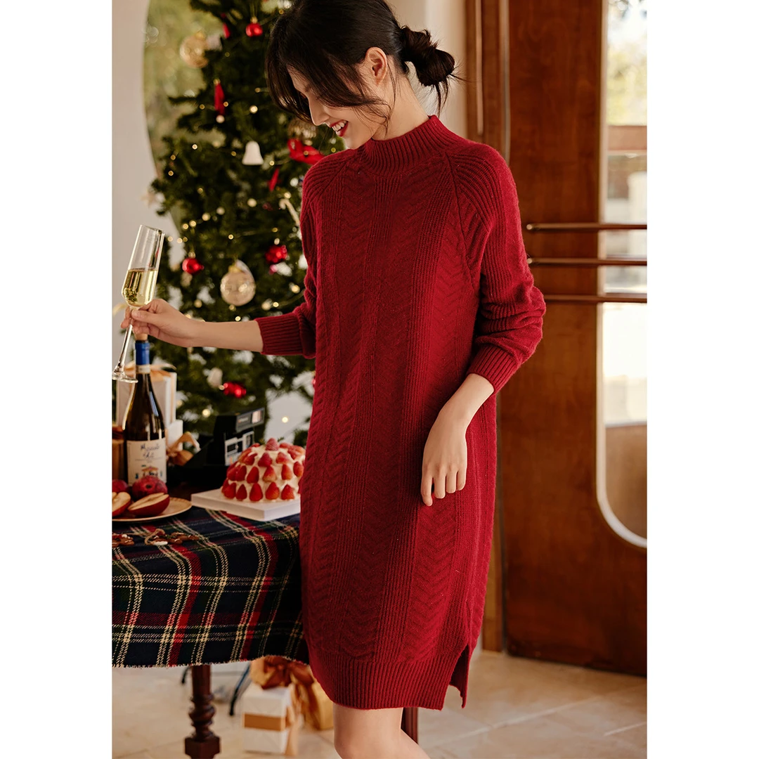 XWI/欣未【气质优雅舒适针织连衣裙】2023冬季新款优雅舒适针织连
