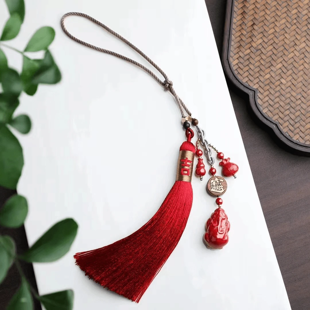 天然辰砂99%含量帝王砂朱砂貔貅钱袋配小叶车挂（多样性发其一）