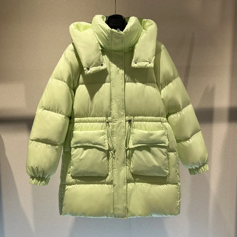 暖频道女士连帽中长款加厚羽绒服623232