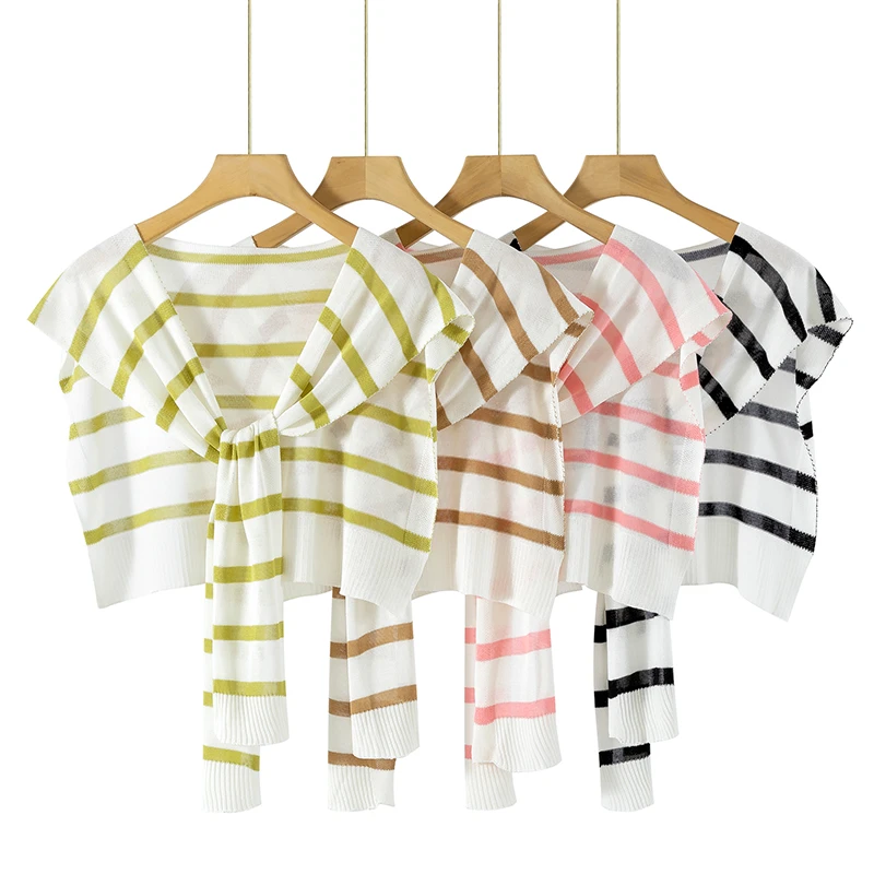 2024夏季新款薄款时尚条纹针织披肩女空调房护肩配衬衫配裙子搭肩