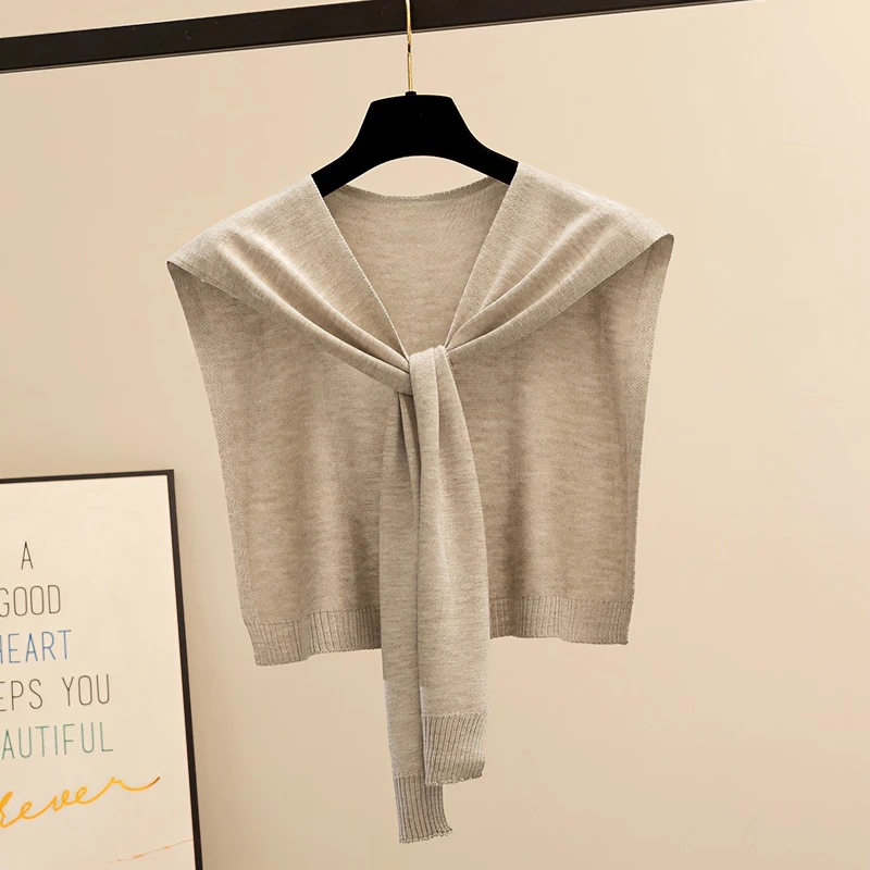 高端针织小披肩女韩版毛线外搭小坎肩网红搭肩新款打结假领子围巾