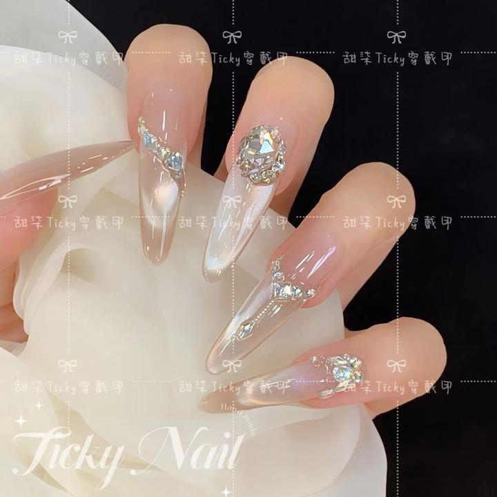 【往事如烟起】绵密猫眼纯手工一盒10片穿戴甲轻奢满钻美甲