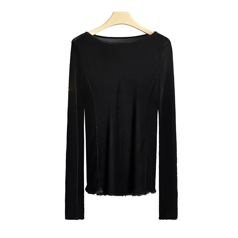 真丝丝绒拼接花边套头打底衬衫衫 秋冬百搭新款