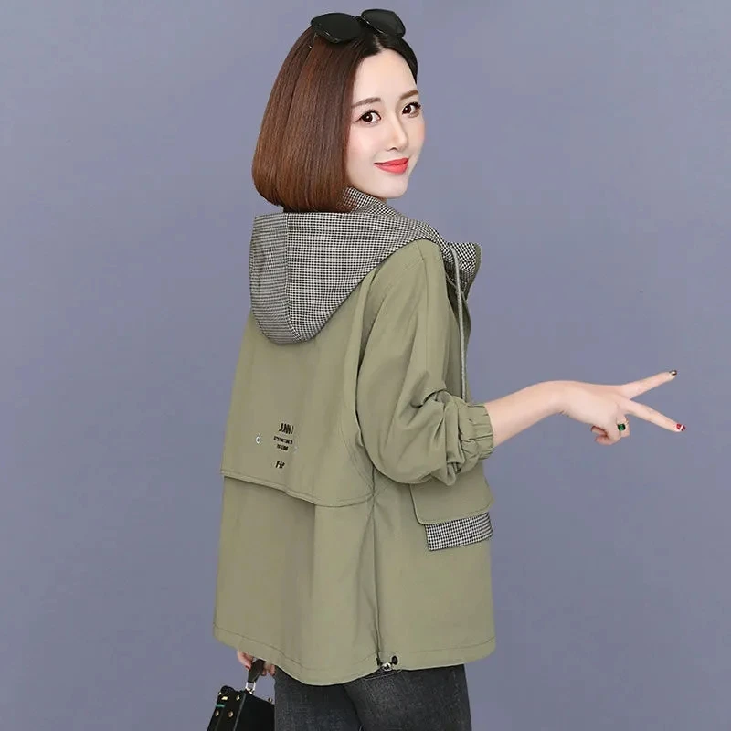 假两件短外套女潮ins秋季新款百搭风衣女韩版宽松连帽夹克工装春