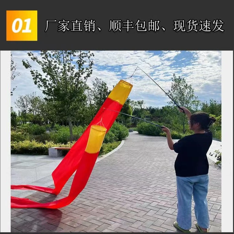 彩带舞彩带广场舞舞龙中老年舞蹈跳舞手甩运动健身伸缩杆6米丝带