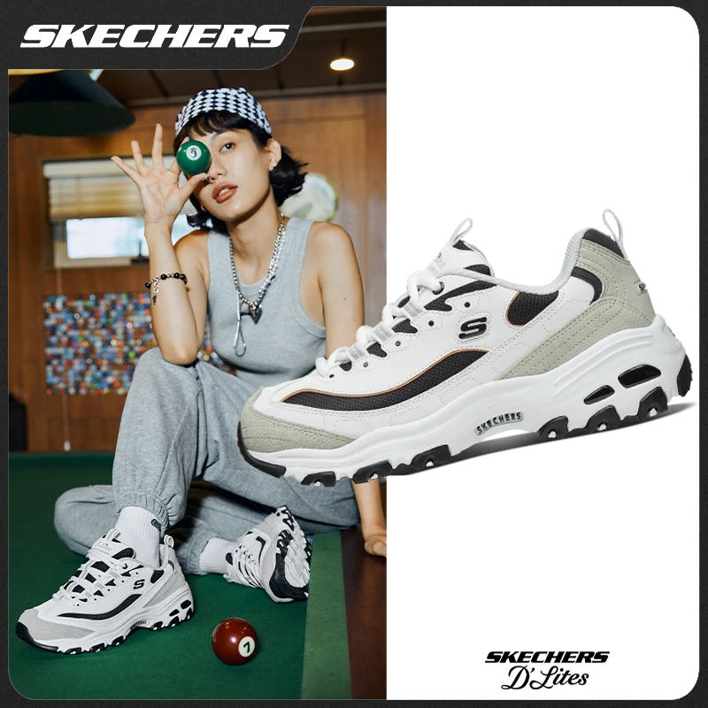 斯凯奇黑白金男女鞋情侣款复古熊猫老爹鞋厚底增高休闲鞋66666228