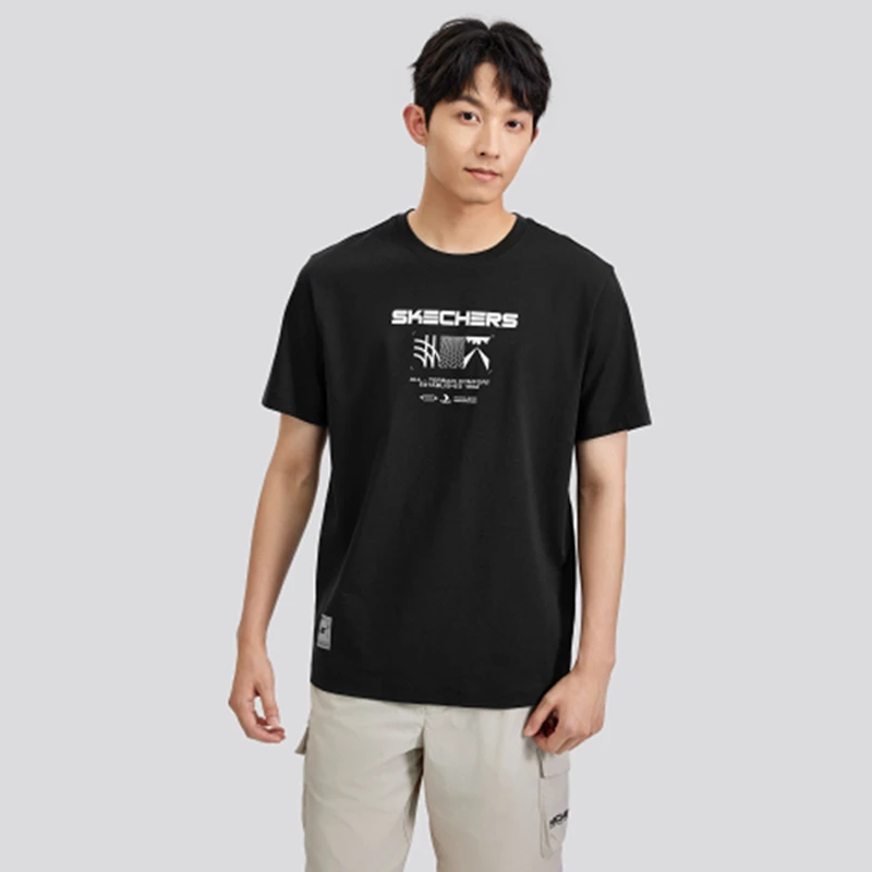 斯凯奇夏季新款男女同款潮流休闲运动百搭印花短袖T恤衫P224M043