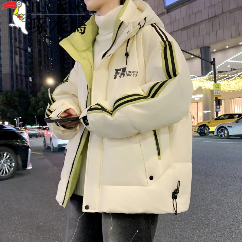 啄木鸟冬季新款男士棉衣连帽时尚青少年保暖加厚潮流棉服男外套