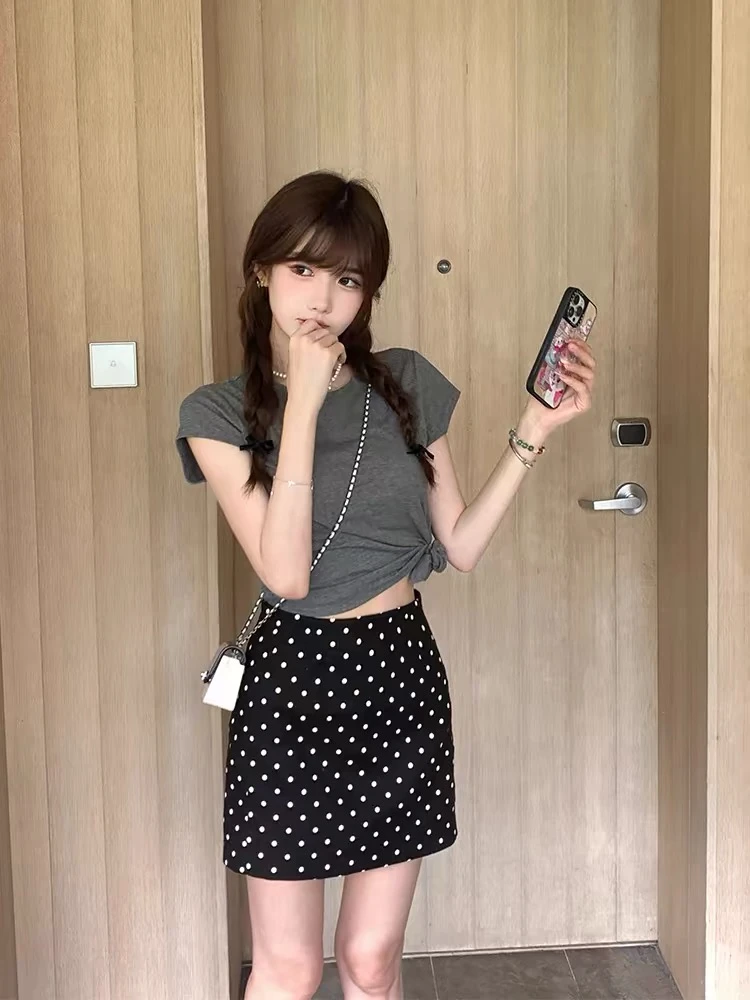 减龄女装波点半身裙女夏季新款时尚百搭高腰短裙小个子A字包臀裙2
