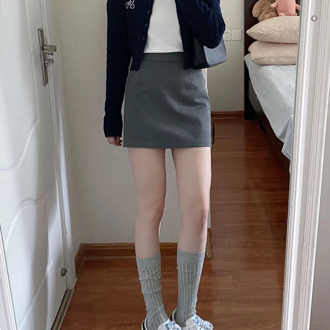 小个子半身裙女灰色西装包臀a字短裙春季薄款显瘦时尚高腰辣妹裙