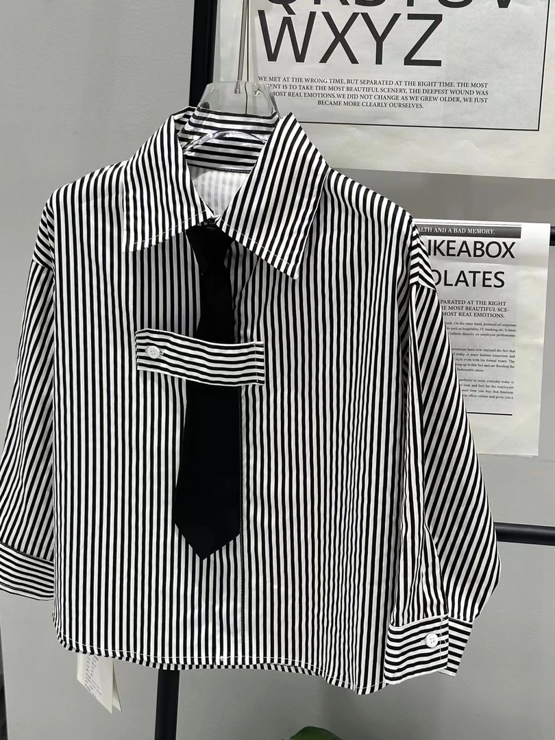 春款条纹T恤领带可拆卸110-150