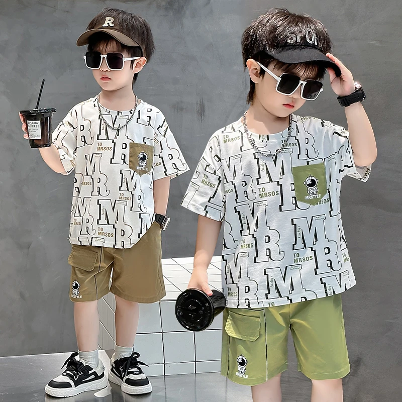 男童夏季薄款运动夏装套装2025新款宝宝洋气短袖婴儿童帅气夏印花