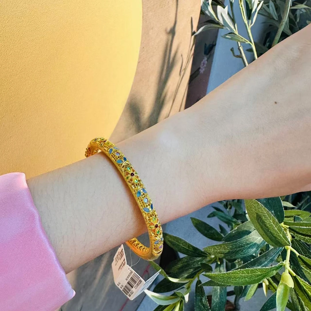 【传承】六桂福古法黄金螺钿古法黄金手镯P04YHGH05041