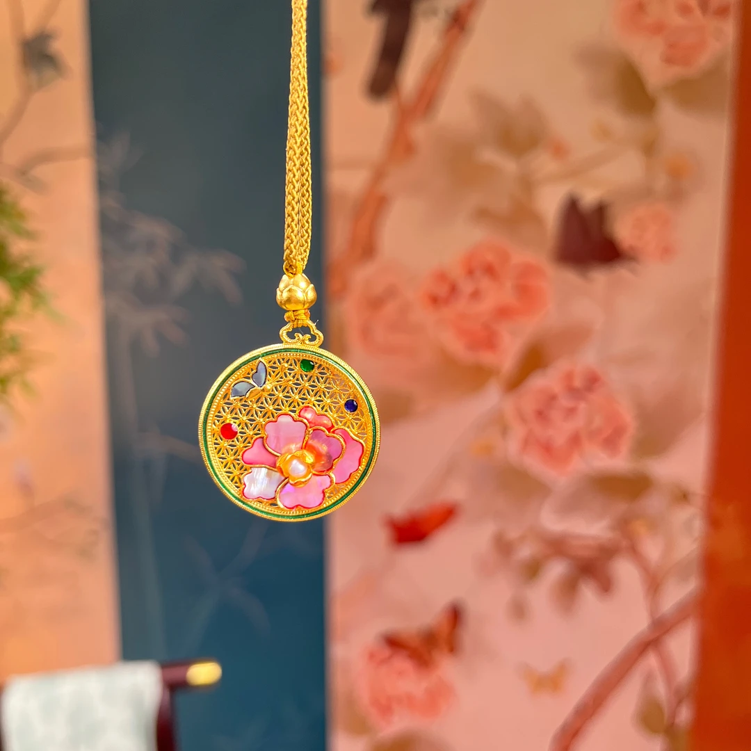 【传承】国色天香古法花丝螺钿吊坠p05yhgh06432
