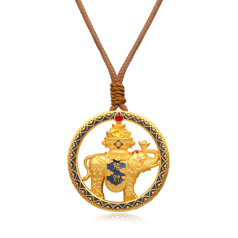 【传承】六桂福故宫太平有象古法黄金双面烧蓝吊坠GH0600602