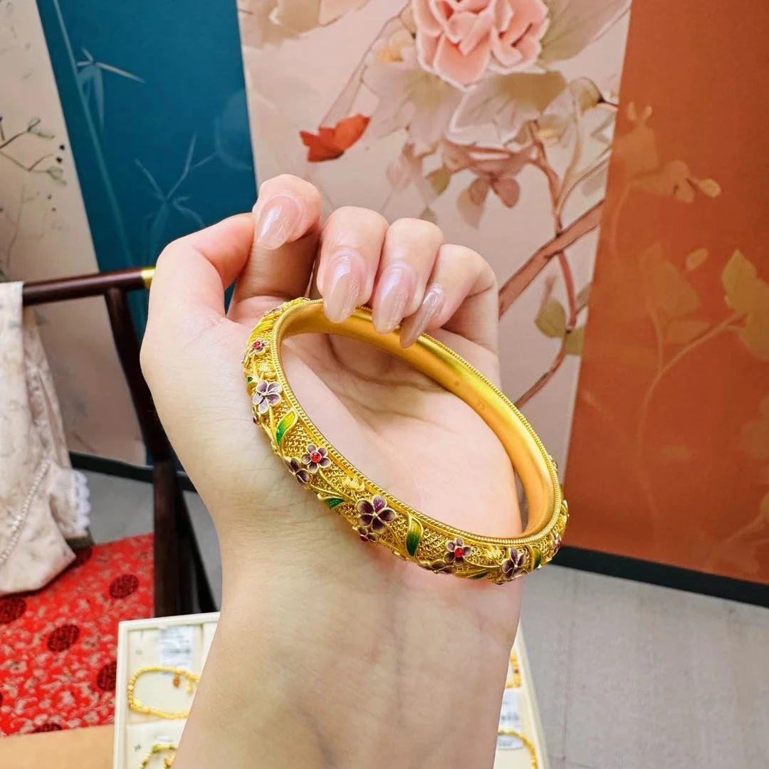 【传承】六桂福花丝珐琅錾刻梅花手镯gh05003