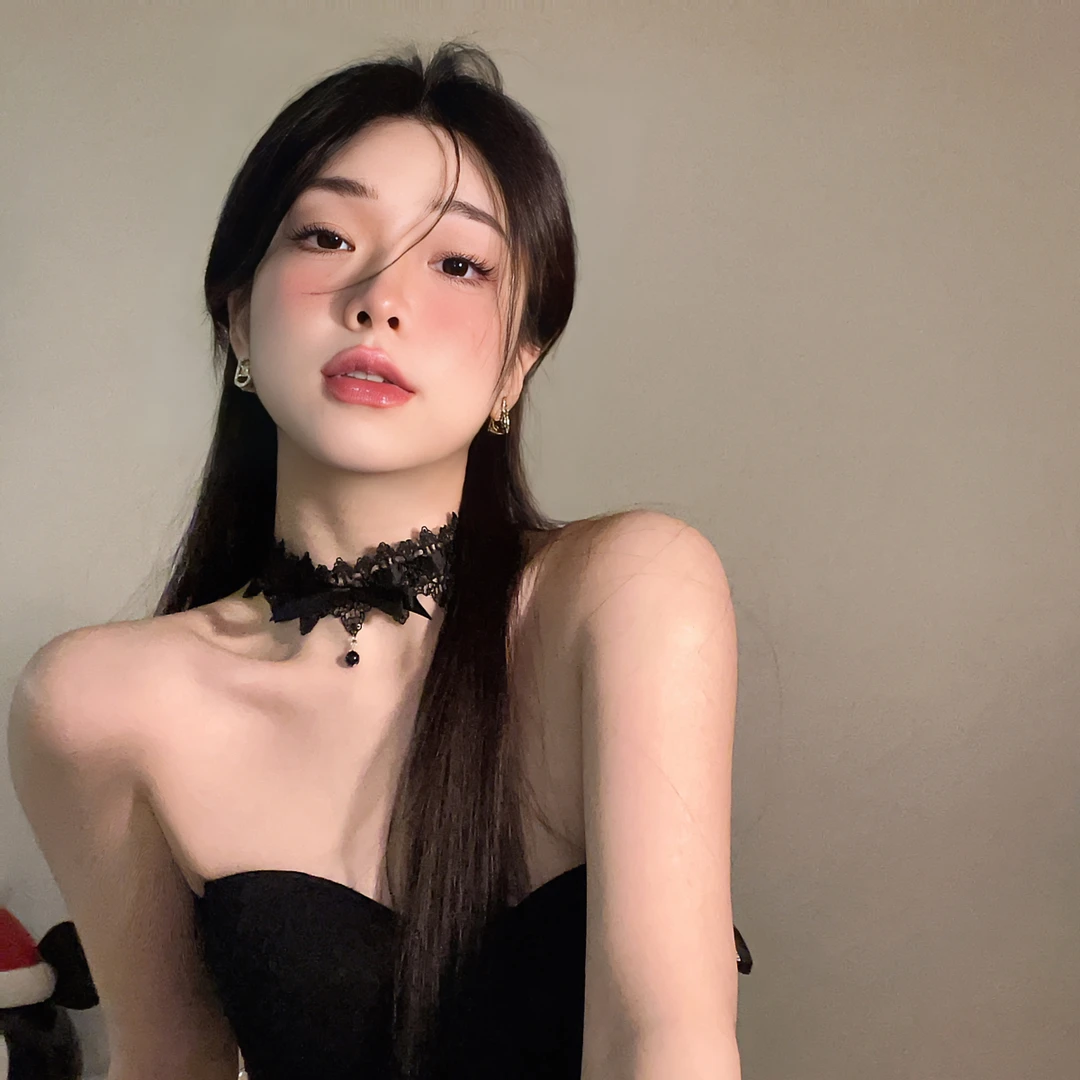 合金布艺项链 黑色项圈颈带禁欲系蕾丝万圣节配饰choker锁骨链498