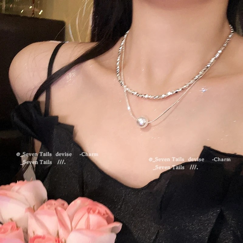 合金项链 人间星河~高级设计感小众双层项链碎银子珠珠锁骨链512