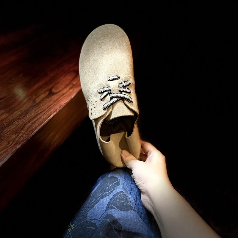 烁掌柜手工女鞋 日系森女鞋质感牛反绒低跟系带休闲鞋圆头勃肯鞋