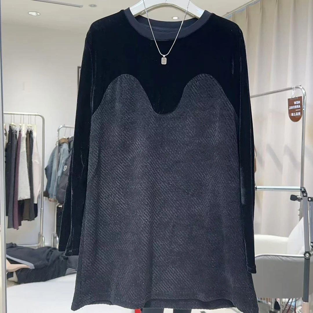 （十八家）9089丝绒拼接长袖上衣