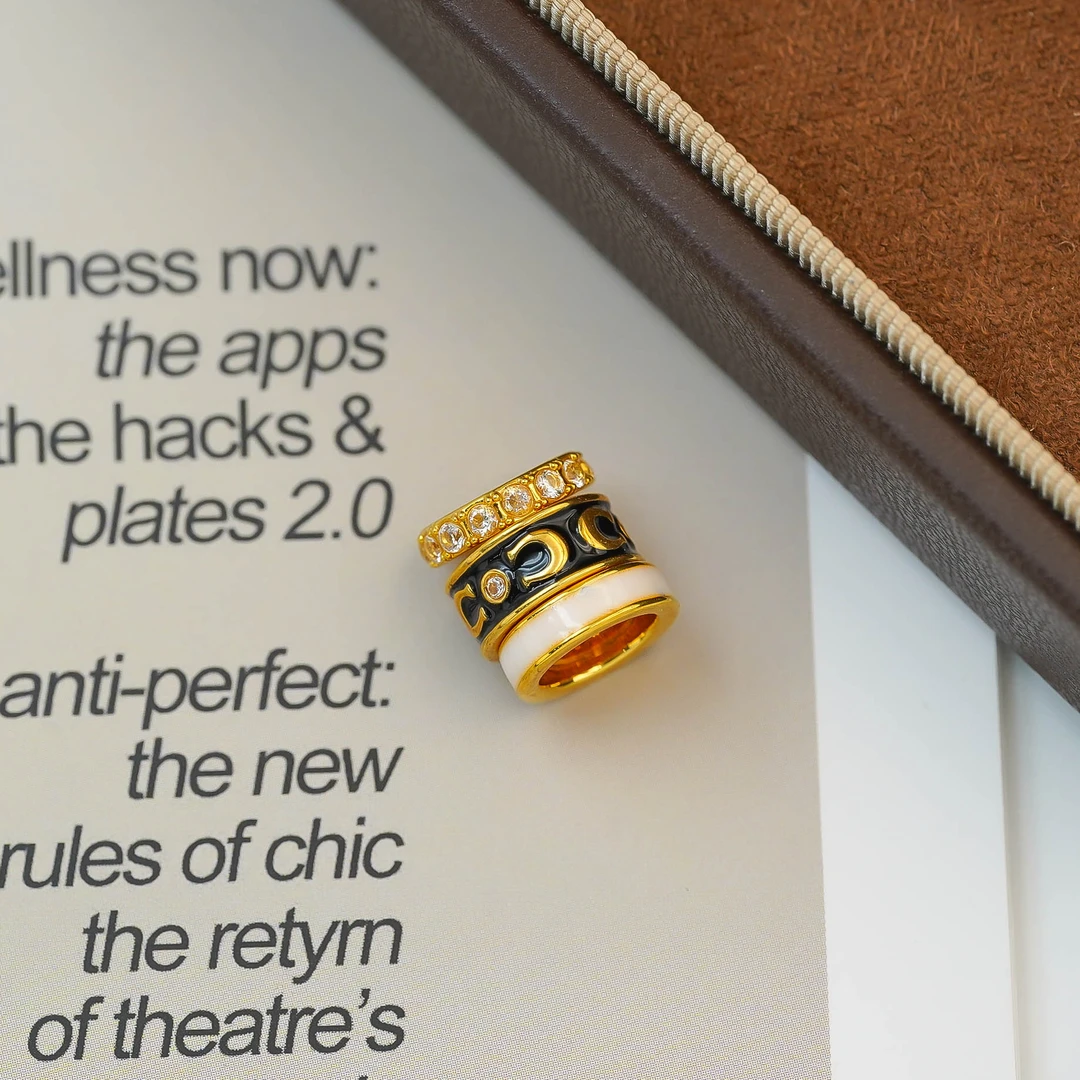 18k金驰家三环路路通黑金珐琅彩吊坠不含链赠挂绳【QL06365】