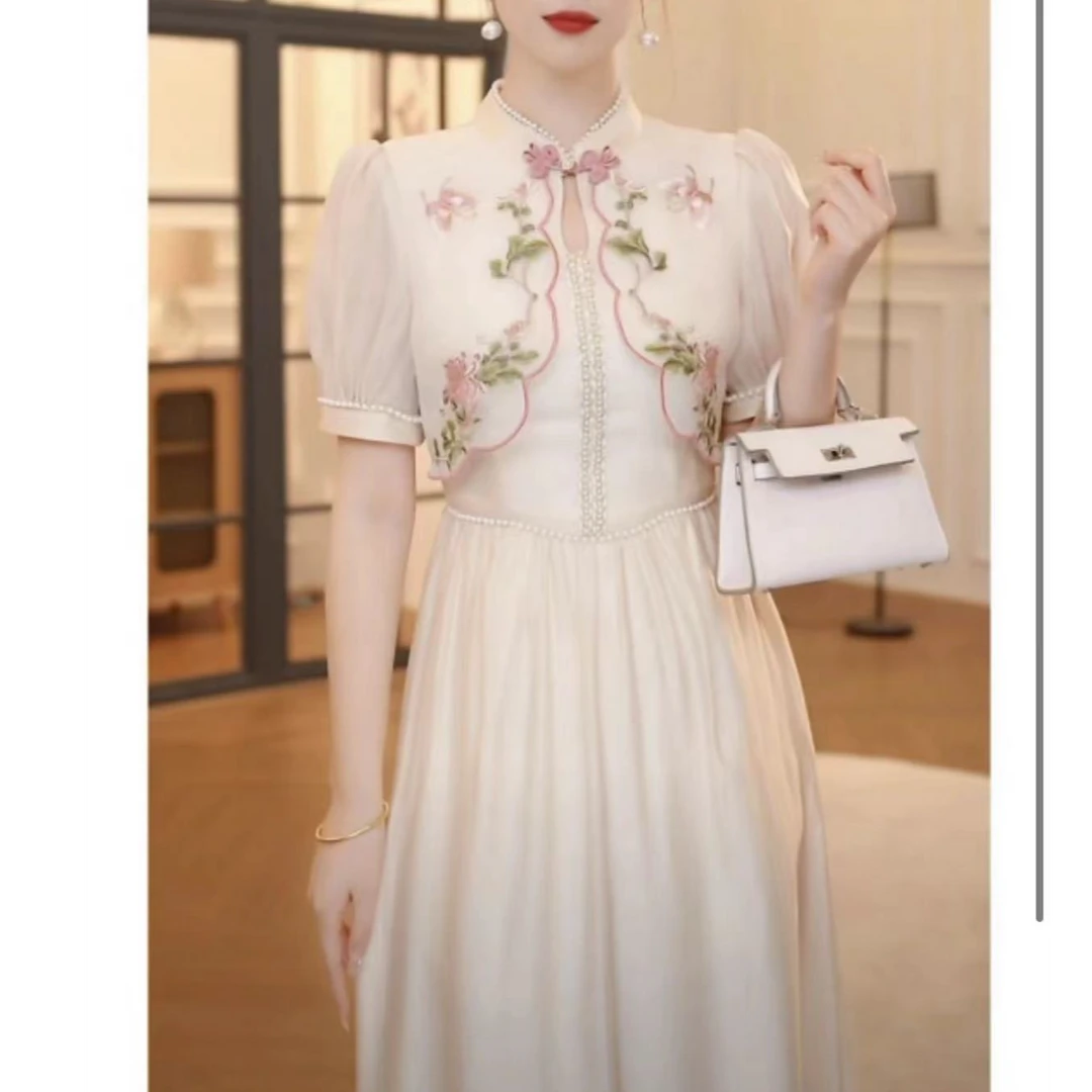 1091新中式夏气质刺绣连衣裙