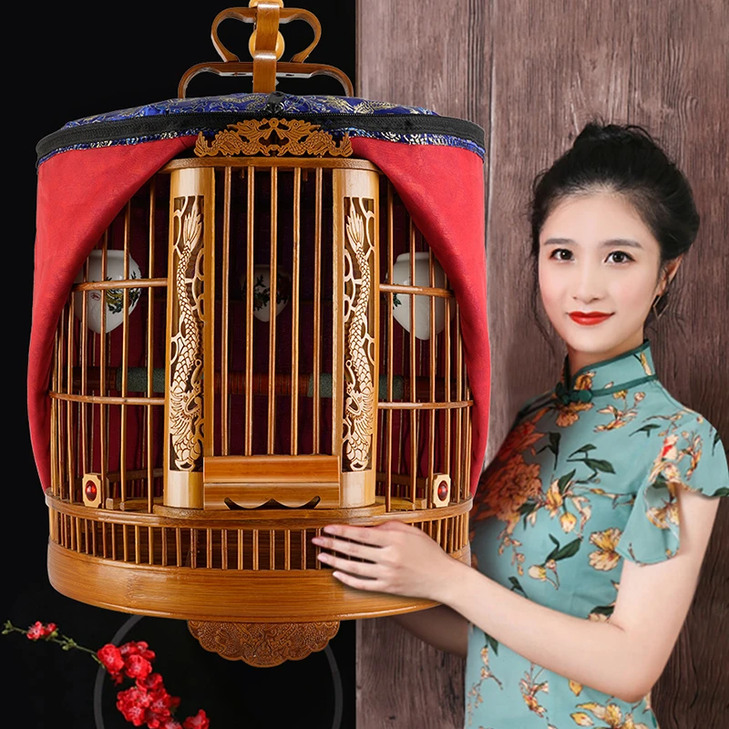 艺隆鸟笼竹制画眉八哥鹦鹉专用大号家用全套手工精品老竹制鸟笼子