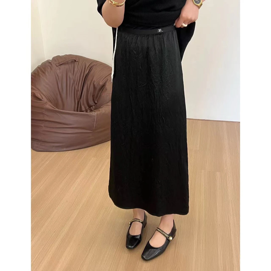 方和屿.黑色新款肌理显瘦小个子设计感高腰半身直筒裙女A24-79021