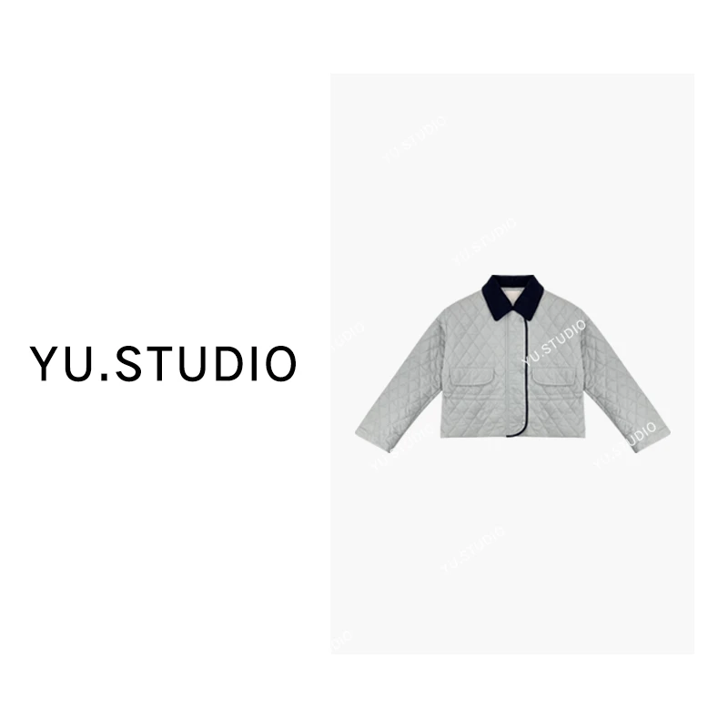 方和屿.复古翻领菱格棉衣女秋冬时尚气质百搭撞色拼接棉服1152