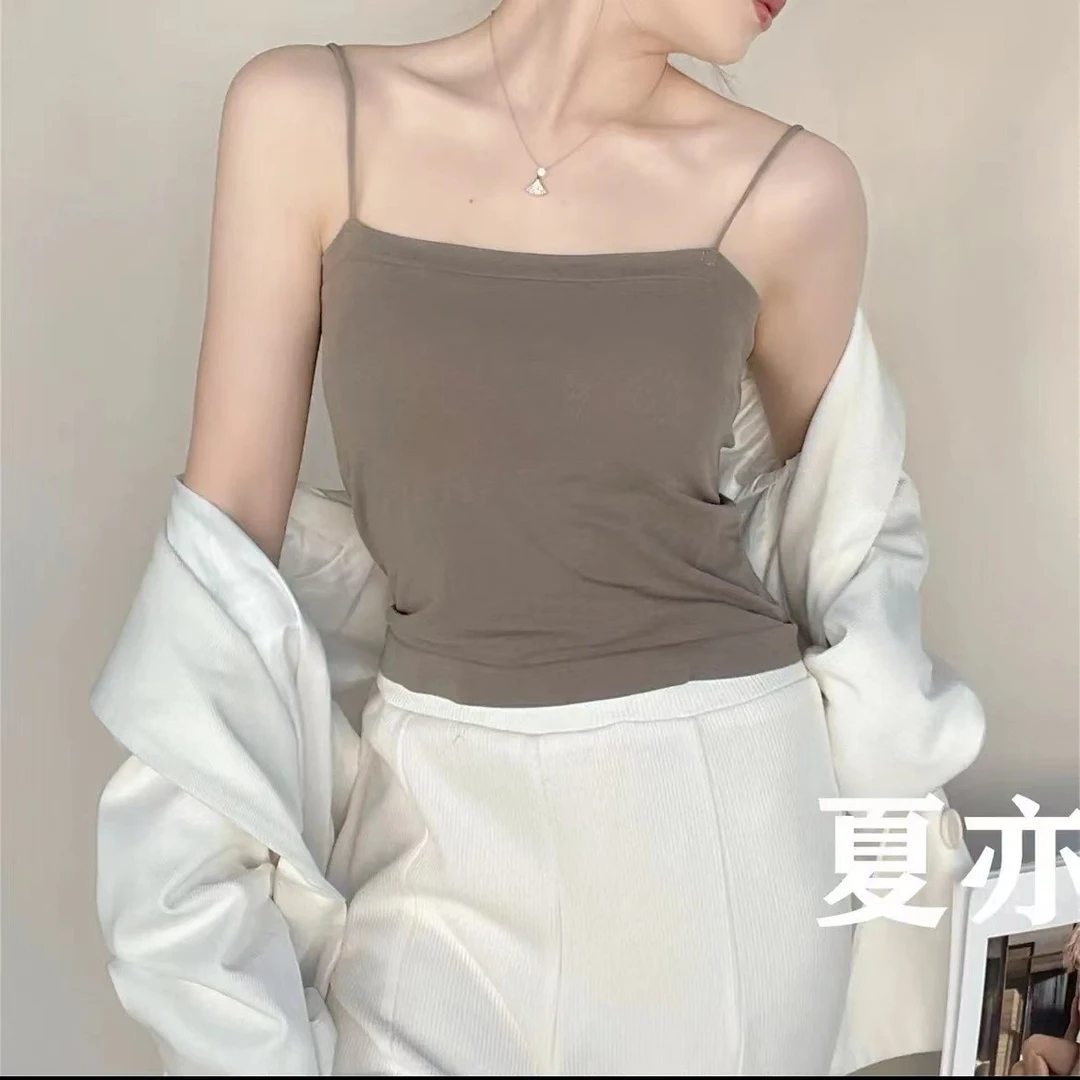 纯色吊带背心女美背内搭带胸垫外穿美背上衣百搭性感显瘦打底夏季