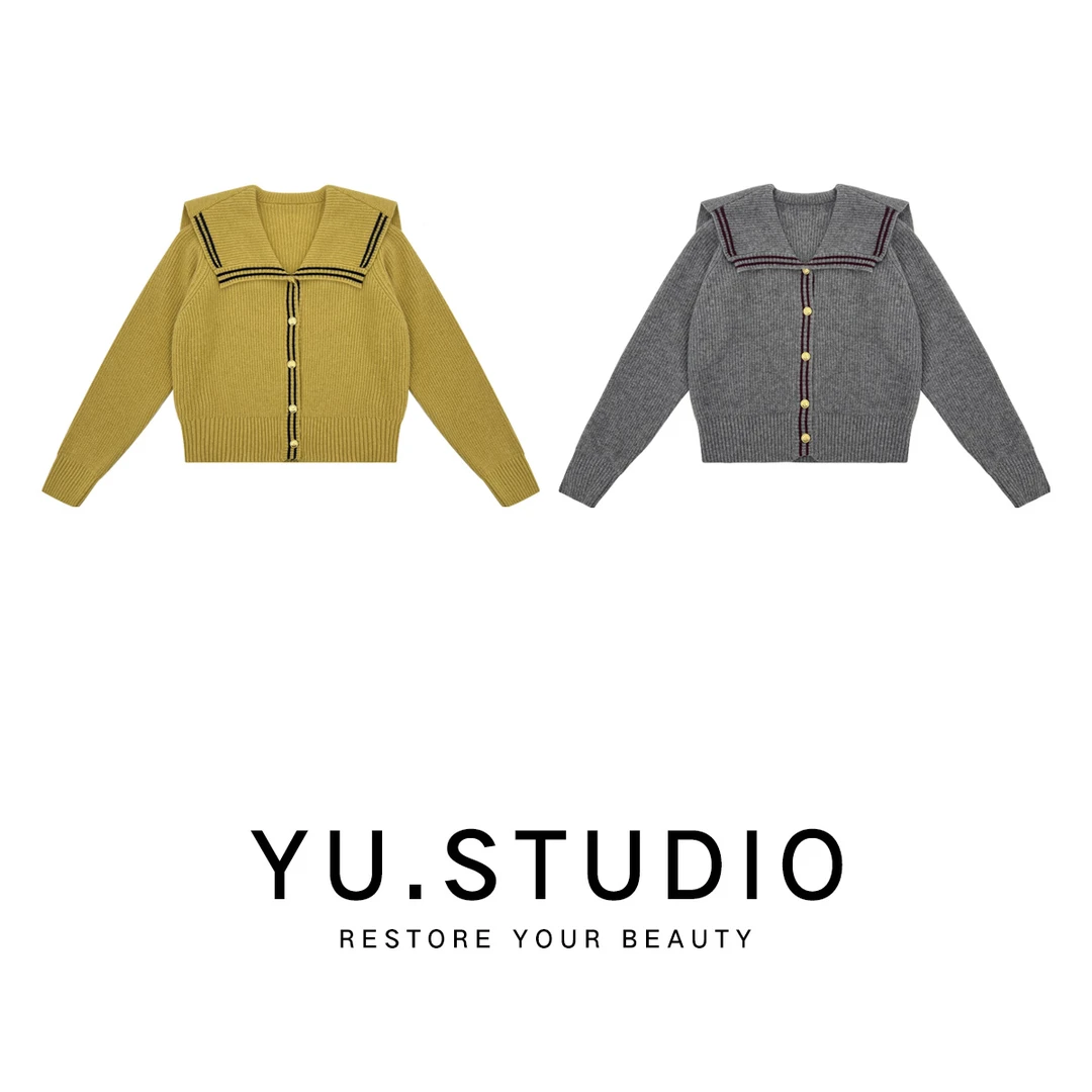 方和屿.秋冬新款时尚设计感海军领针织开衫女百搭休闲毛衣52076