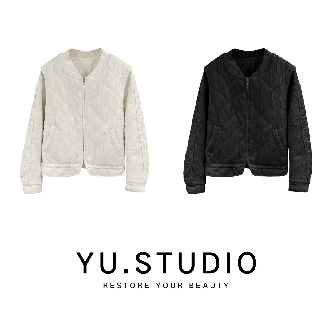 方和屿.长袖肯豆风圆领羽绒服立领运动拼接秋冬百搭休闲上衣5119