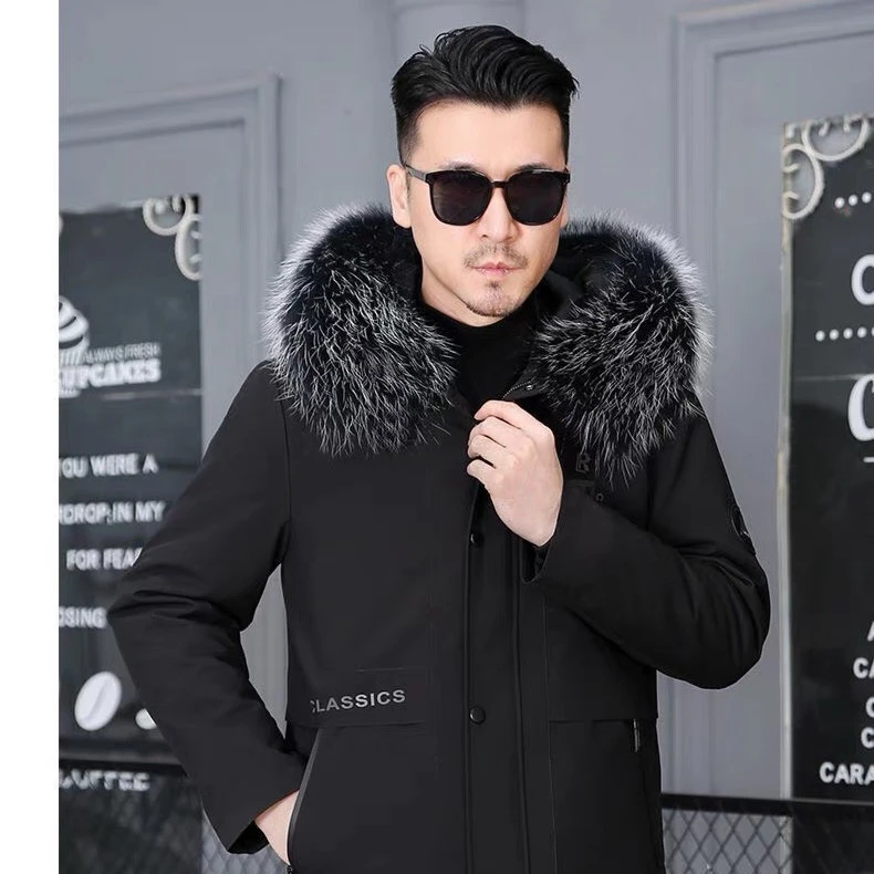 2024秋冬新品时尚休闲男款派克服兔毛内胆貉子毛领内胆可拆卸保暖