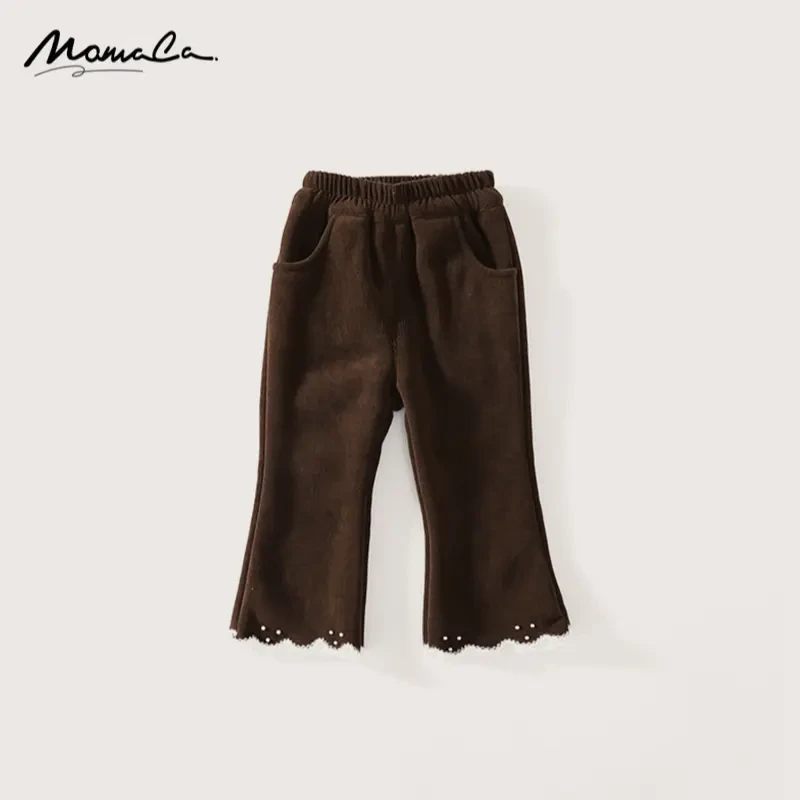 MOMOCO冬季女童纯色洋气甜美条绒长裤加绒新款75830354015