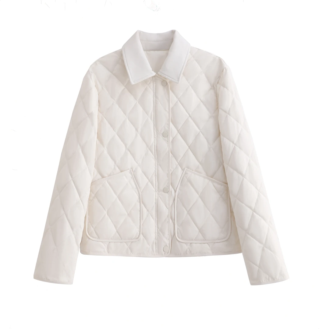 女士黑色时尚休闲经典保暖菱格羽绒服#YRF9280