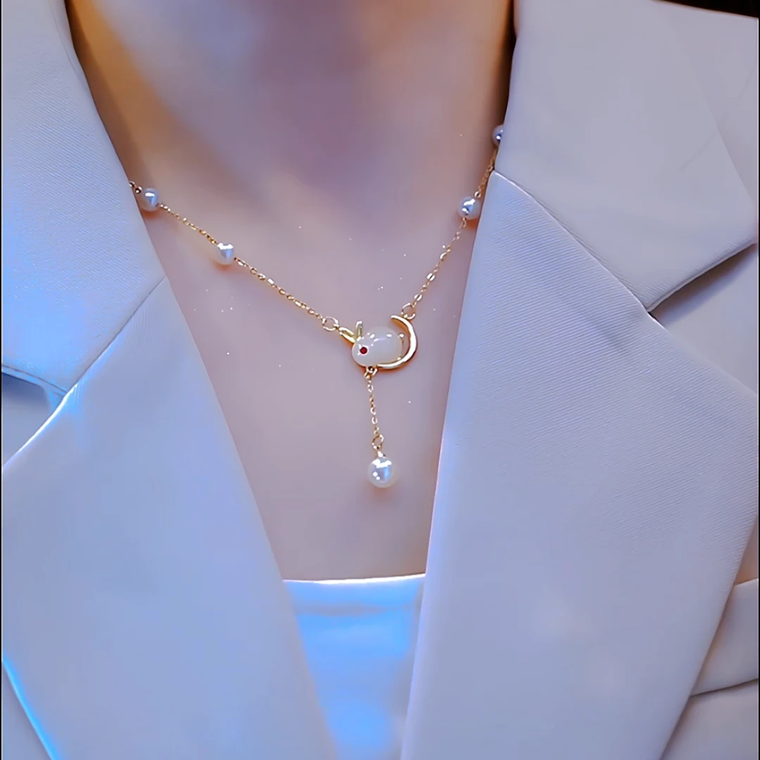 钛钢项链 秋冬新品【珠珠月兔】时尚轻奢锁骨链气质百搭设计感项链