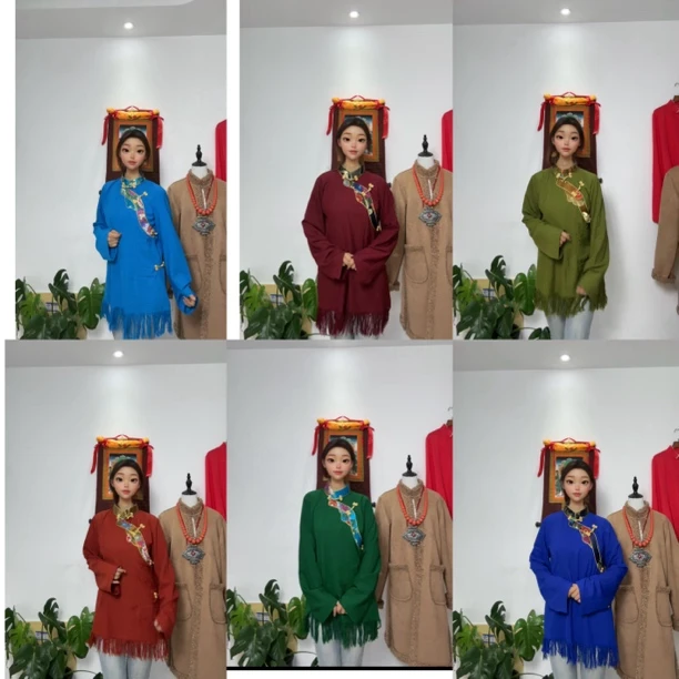 藏族金卡 仿布热 精品褶皱衬衣 边衣流苏款 藏族舞藏式