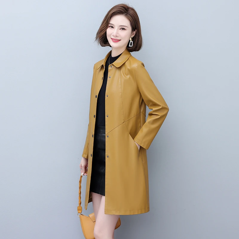 海宁皮衣女中长款皮风衣加棉外套显瘦大码宽松气质时尚