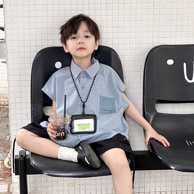 男童短袖衬衫夏装2025新款儿童洋气衬衣潮款男孩童装休闲帅气上衣