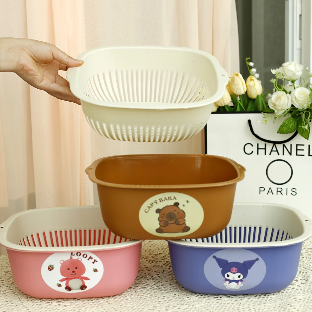 【拍一发二】双层卡通沥水菜篮子多功能洗菜盆厨房淘米洗菜加厚材质